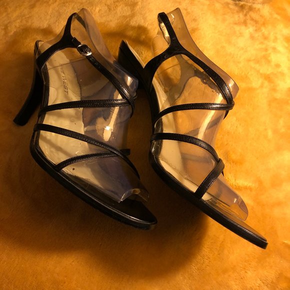 Black Leather Strappy Heels (Size 8.5) - Picture 4 of 6